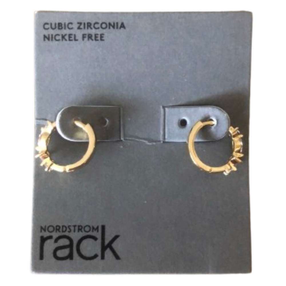 CUBIC ZIRCONIA SMALL GOLD HOOP EARRINGS • NORDSTROM RACK • NICKEL FREE